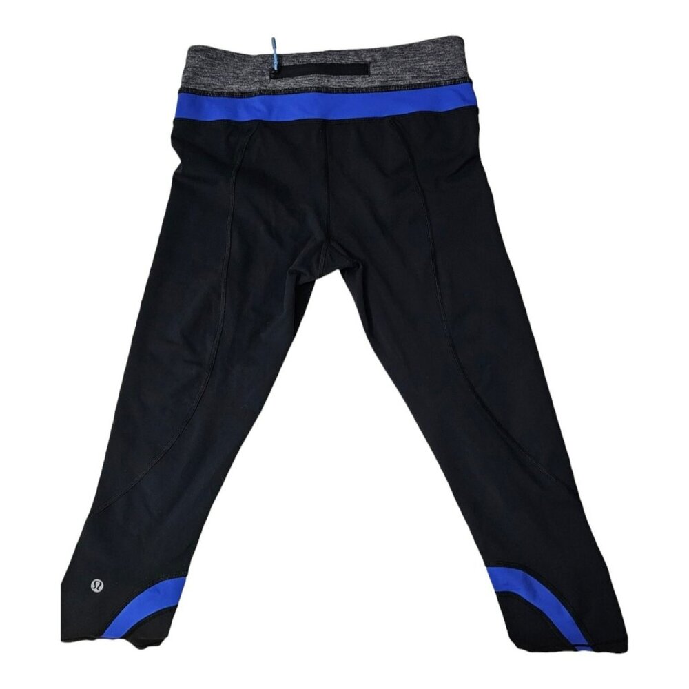 Lululemon Lulu Leggings Women Size 6 Black Blue Run Inspire Crop II  Athleisure